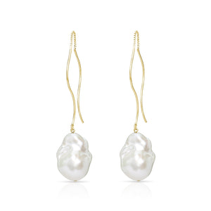 Waves 14K Gold Vermeil Baroque Freshwater Pearl Threader Earrings