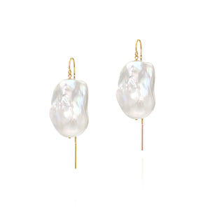 Large Baroque Freshwater Pearl Drop Threader Earrings In 14K Yellow Gold-Filled