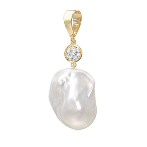 Jean Joaillerie Large White Baroque Freshwater Pearl And 1 Carat Diamond Charm Pendant In 14K Yellow Gold