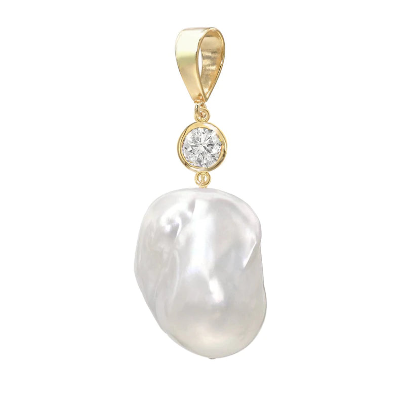 Jean Joaillerie Large White Baroque Freshwater Pearl And 1/4 Carat Diamond Charm Pendant In 14K Yellow Gold