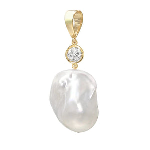 Jean Joaillerie Large White Baroque Freshwater Pearl And 1/4 Carat Diamond Charm Pendant In Sterling Silver