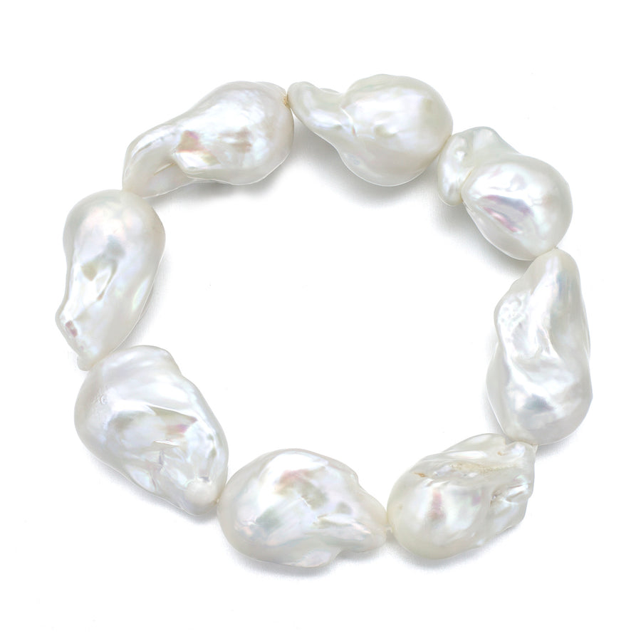 Nuit Blanc Large White Baroque Freshwater Pearl Stretch Bracelet