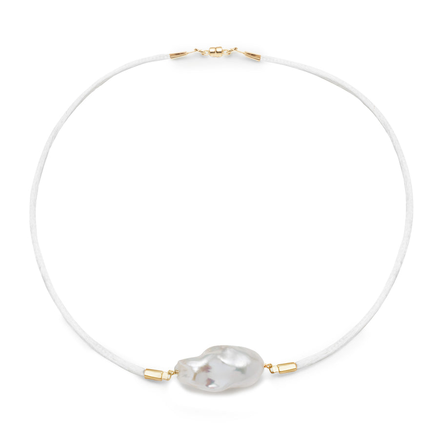 Baroque Freshwater Pearl & Satin Choker Necklace - Gold