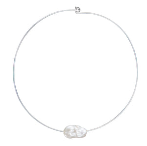 Large  Baroque Freshwater Fireball Floating Pearl Silver Plated Neck Collar