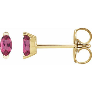 14K Gold Marquise Cut Pink Tourmaline Solitaire Stud Earrings