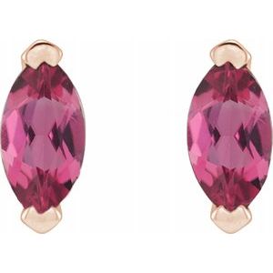 14K Gold Marquise Cut Pink Tourmaline Solitaire Stud Earrings