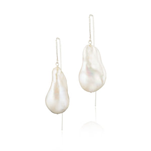 Large Baroque Freshwater Pearl Drop Adjustable Threader Earrings In Sterling Silver