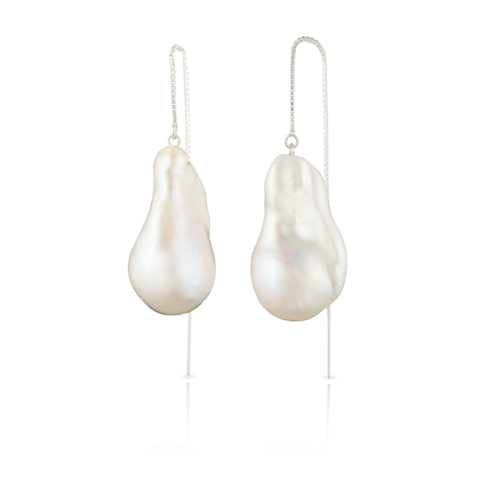 Large Baroque Freshwater Pearl Drop Adjustable Threader Earrings In Sterling Silver