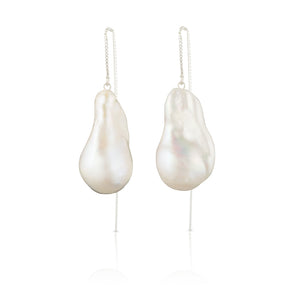 Large Baroque Freshwater Pearl Drop Adjustable Threader Earrings In Sterling Silver