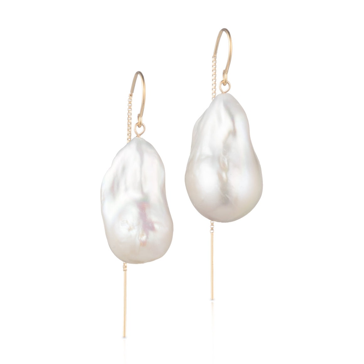 Large Baroque Freshwater Pearl Drop Threader Earrings In 14K Yellow Gold