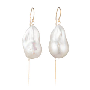 Large Baroque Freshwater Pearl Drop Threader Earrings In 14K Yellow Gold