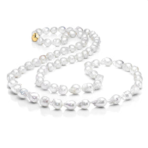 Les Trois Corniches White Baroque Pearl Rope Necklace ~ Gold Clasp