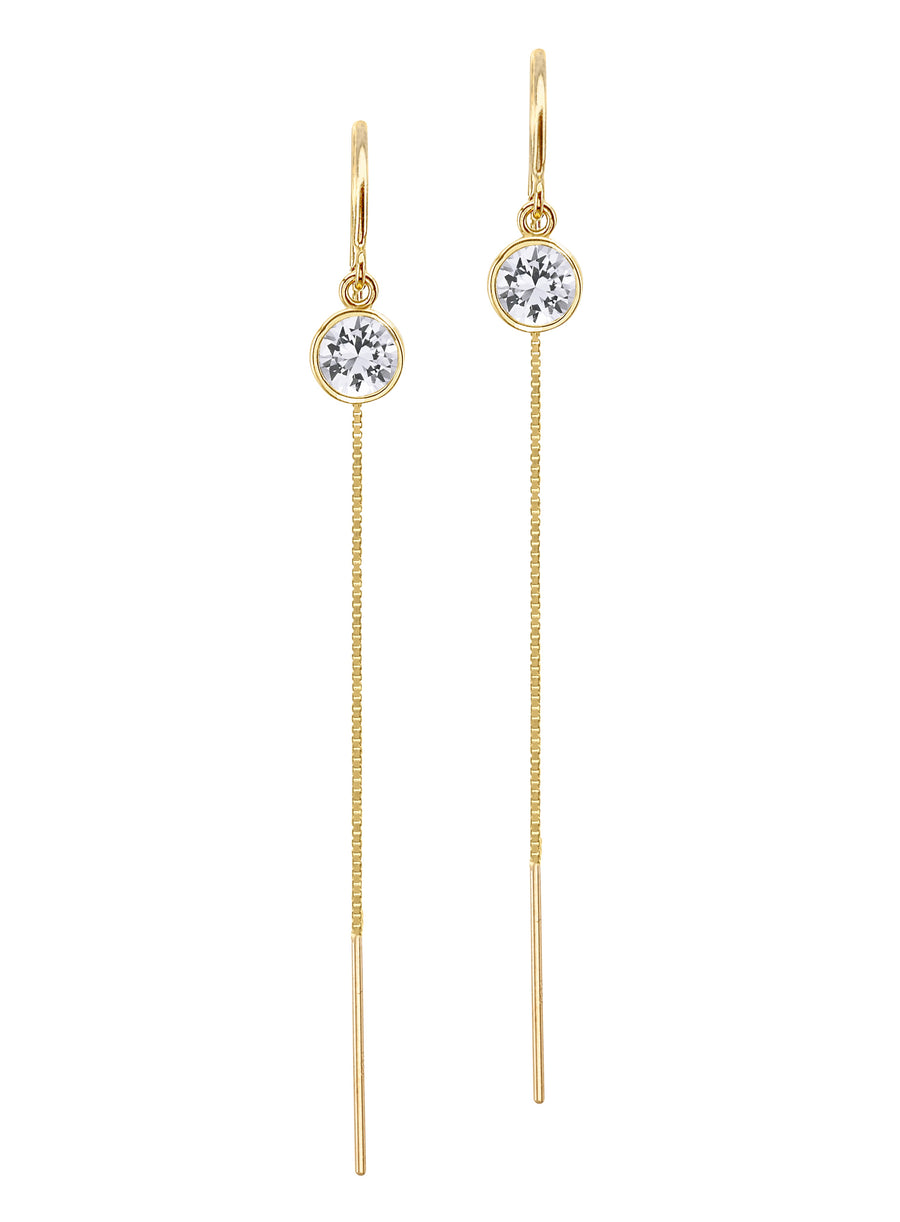 14K Yellow Gold Floating White Sapphire Box Chain Threader Earrings