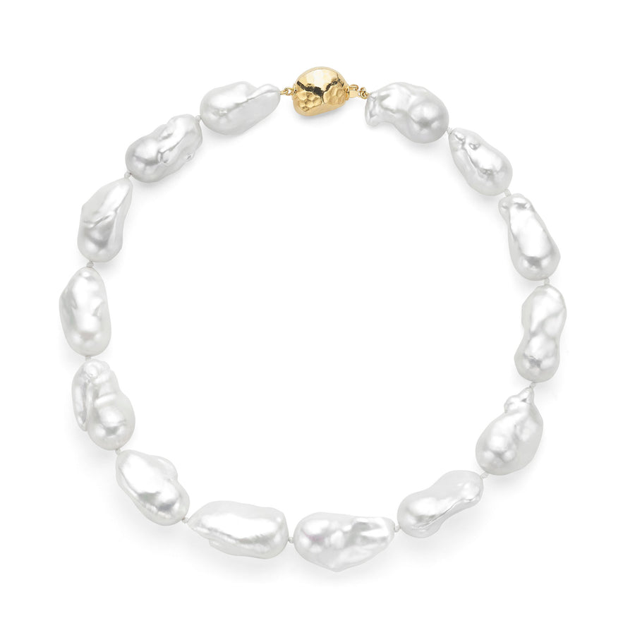 Le Croisette Large White Baroque Freshwater Pearl Necklace ~ Sterling Silver Clasp