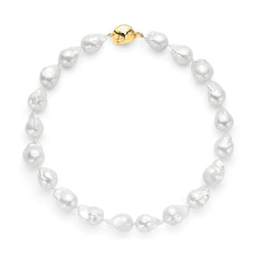 Les Trois Corniches Large White Baroque Freshwater Pearl Necklace ~ Gold Clasp