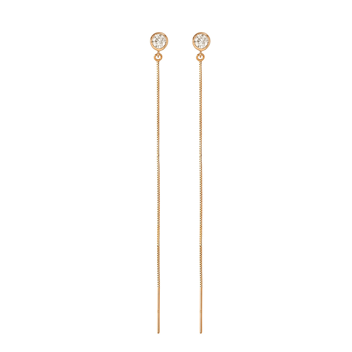 14K Rose Gold Lab-Grown Diamond Bezel Box Chain Adjustable Threader Earrings