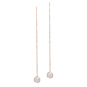 14K Rose Gold Natural Diamond Bezel Cable Chain Adjustable Threader Earrings
