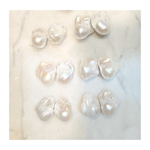 XXL Runway Size 14K White Baroque Freshwater Pearl Drop Threader Earrings 14K White Gold