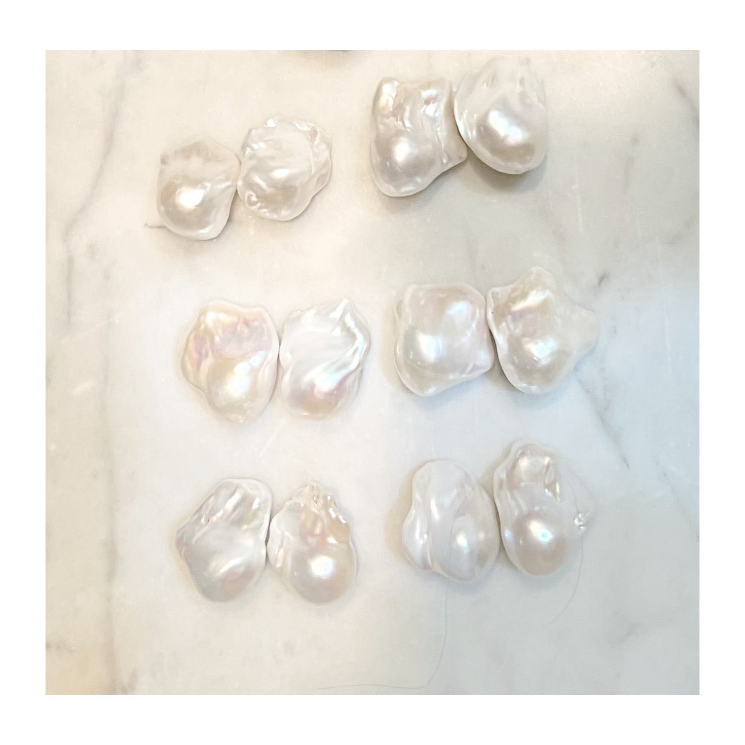 XXL Runway Size 14K White Baroque Freshwater Pearl Drop Threader Earrings Sterling Silver