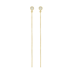 14K Yellow Gold Natural Diamond Bezel Box Chain Adjustable Threader Earrings