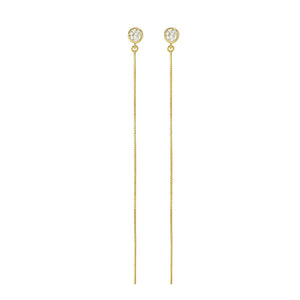 14K White Gold Natural Diamond Bezel Box Chain Adjustable Threader Earrings