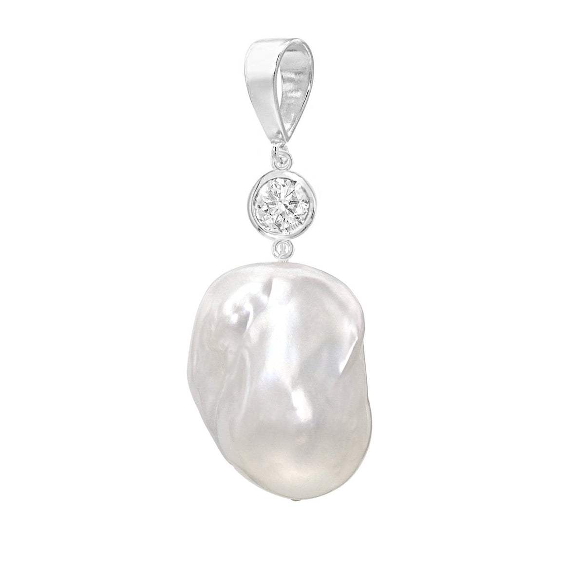 Jean Joaillerie Large White Baroque Freshwater Pearl And 1 Carat Diamond Charm Pendant In Sterling Silver