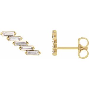 14K Gold 1/4 Carat Diamond Baguette Ear Climber Earrings