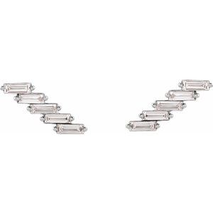 14K Gold 1/4 Carat Diamond Baguette Ear Climber Earrings