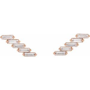 14K Gold 1/4 Carat Diamond Baguette Ear Climber Earrings