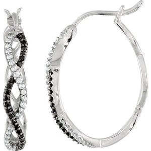Sterling Silver Black Spinel And Diamond Hoop Earrings