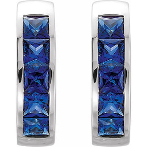 14K Gold Channel-Set Lab-Grown Blue Sapphire Hoop Earrings