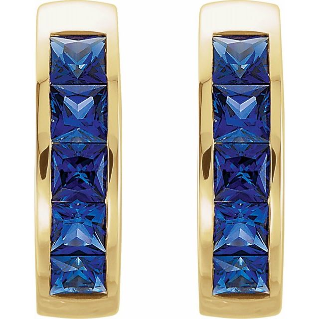 14K Gold Channel-Set Lab-Grown Blue Sapphire Hoop Earrings