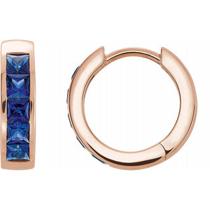 14K Gold Channel-Set Lab-Grown Blue Sapphire Hoop Earrings