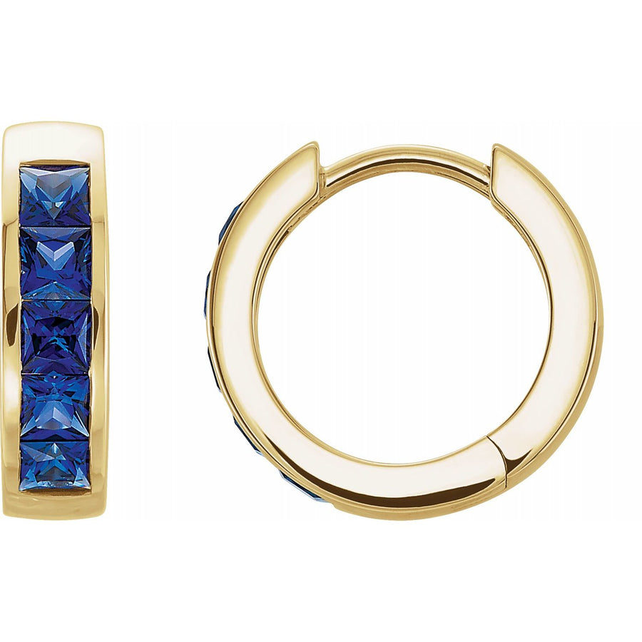 14K Gold Channel-Set Lab-Grown Blue Sapphire Hoop Earrings