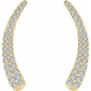 14K Gold Crescent Moon 3/8 Carat Diamond Ear Climber Earrings