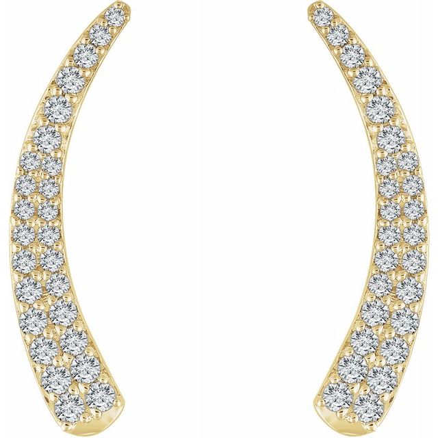 14K Gold Crescent Moon 3/8 Carat Diamond Ear Climber Earrings