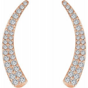 14K Gold Crescent Moon 3/8 Carat Diamond Ear Climber Earrings
