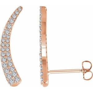 14K Gold Crescent Moon 3/8 Carat Diamond Ear Climber Earrings