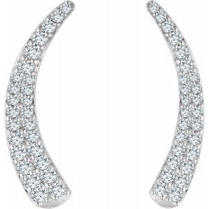 14K Gold Crescent Moon 3/8 Carat Diamond Ear Climber Earrings