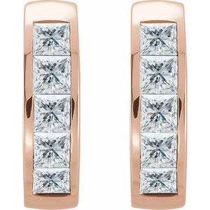 14K Gold Channel-Set 9/10 Carat Diamond Hoop Earrings