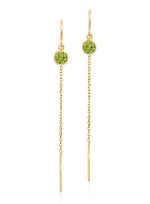 14K Yellow Gold Floating Peridot Cable Chain Threader Earrings