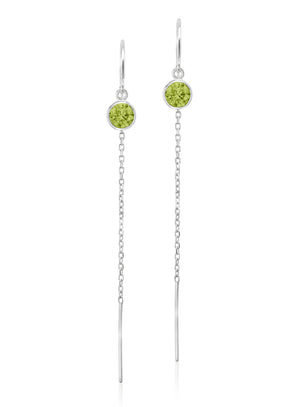 14K Yellow Gold Floating Peridot Cable Chain Threader Earrings