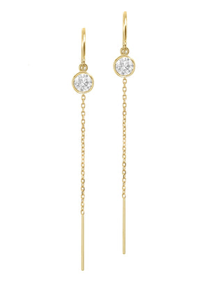 14K Yellow Gold Lab-Grown Diamond Bezel Cable Chain Threader Drop Earrings
