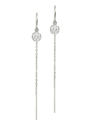 Sterling Silver Natural Diamond Bezel Cable Chain Threader Drop Earrings