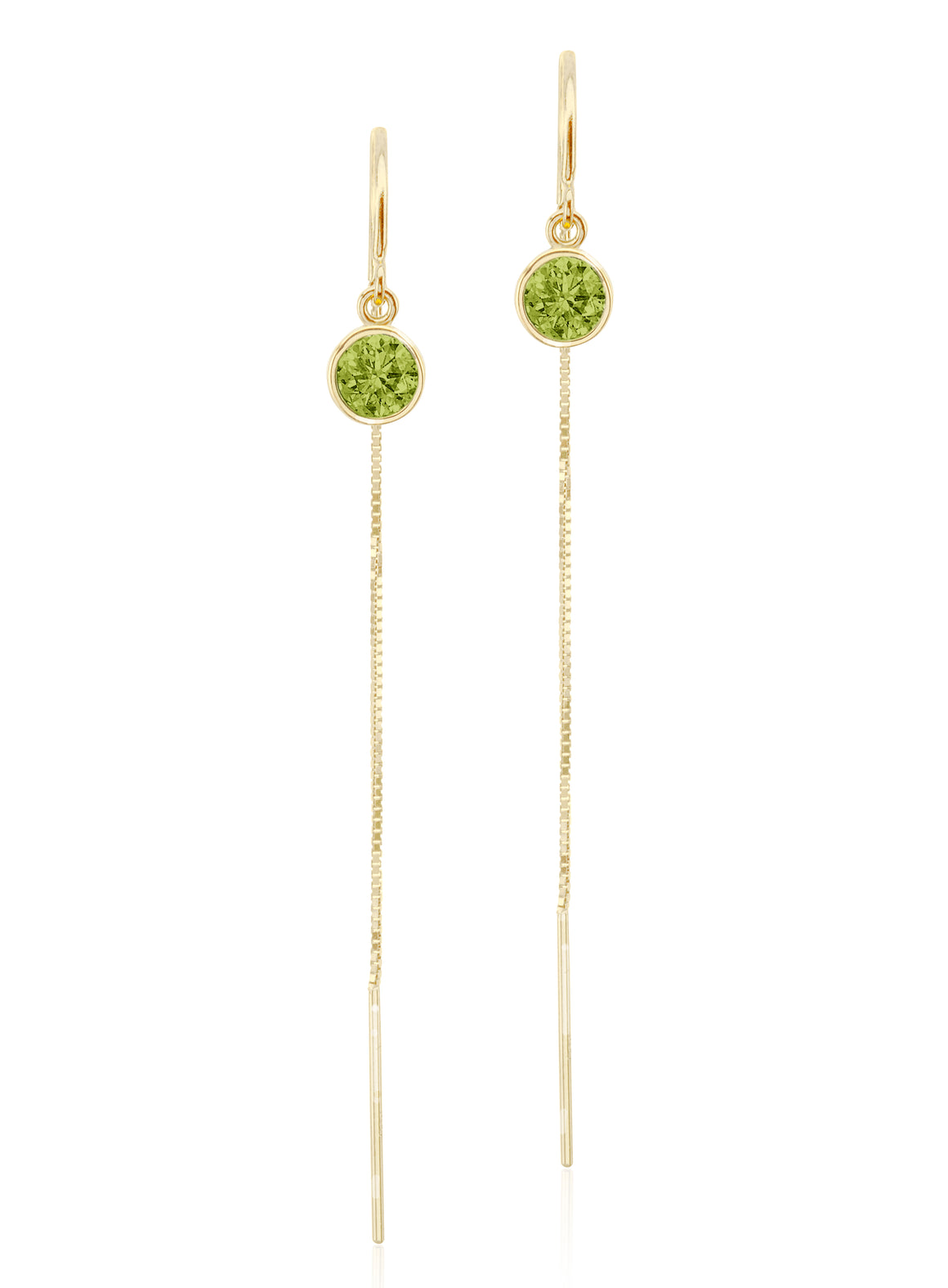 14K Yellow Gold Floating Peridot Box Chain Threader Earrings