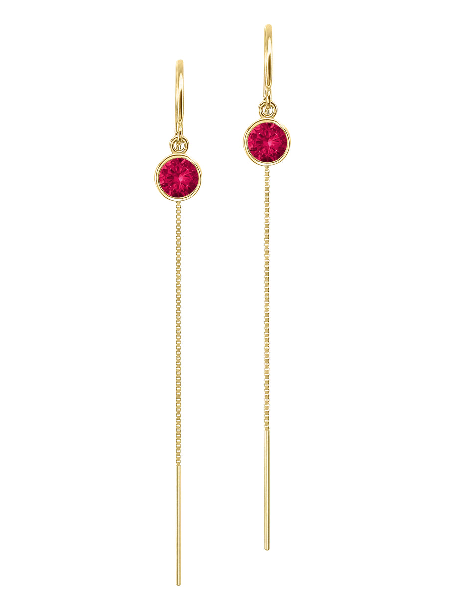 14K White Gold Floating Ruby Box Chain Threader Earrings