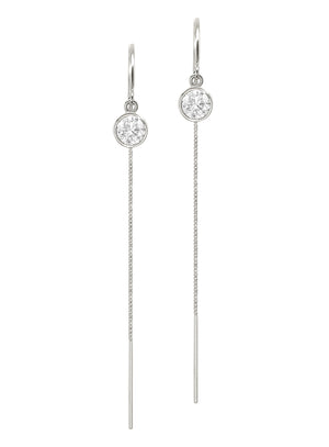 14K White Gold Natural Diamond Bezel Box Chain Threader Drop Earrings