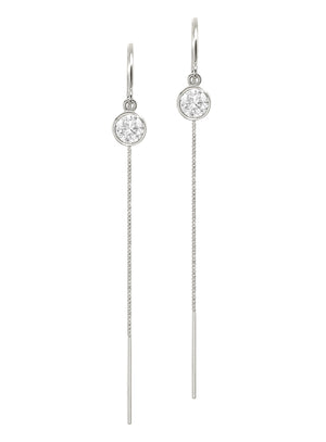 Sterling Silver Natural Diamond Bezel Box Chain Threader Drop Earrings