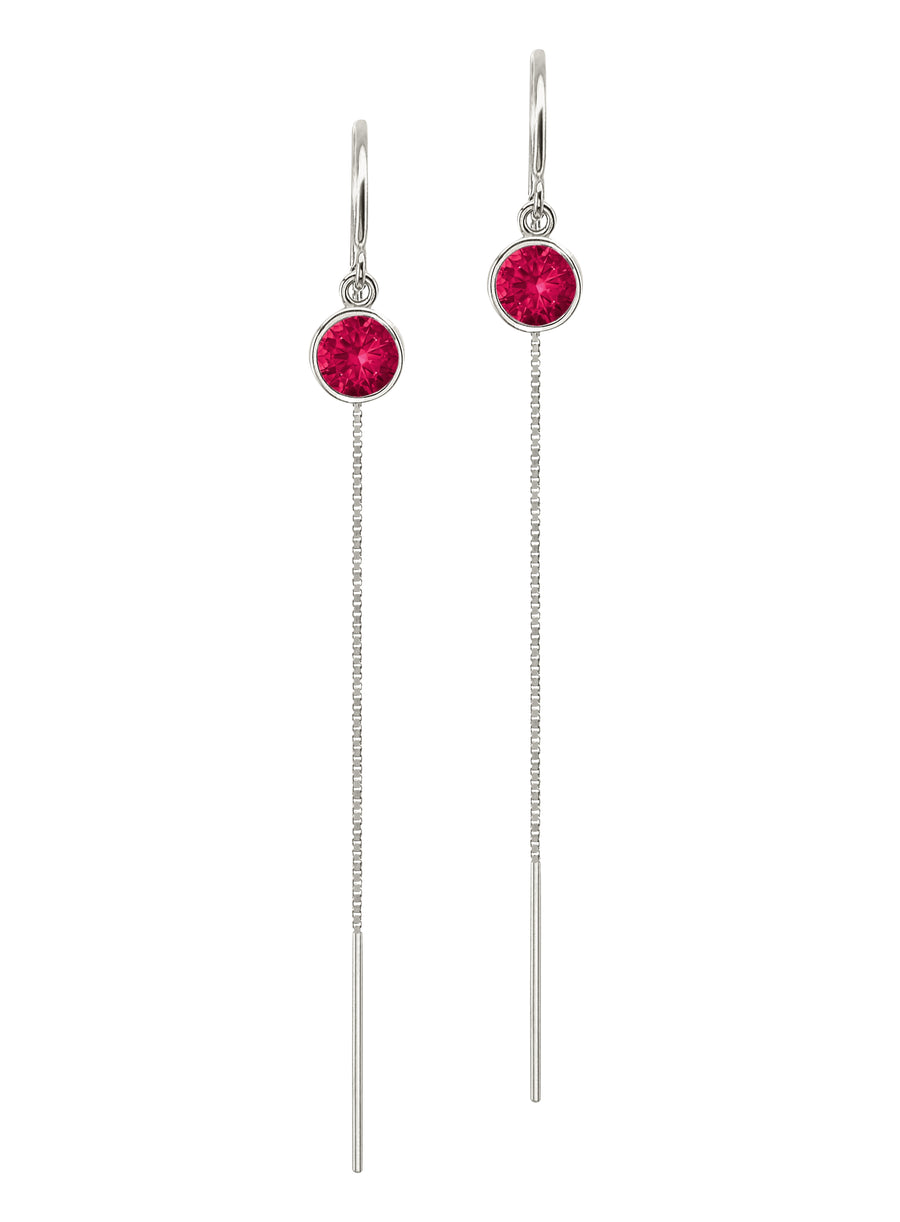14K Yellow Gold Floating Ruby Box Chain Threader Earrings