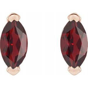 14K Gold Marquise Cut Natural Mozambique Garnet Solitaire Stud Earrings